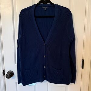 Land’s End Navy Blue Cardigan Sweater LP